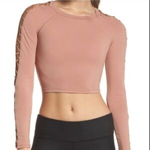 ALO Yoga Dusty Rose Long Sleeve Lace-Up Crop Top
